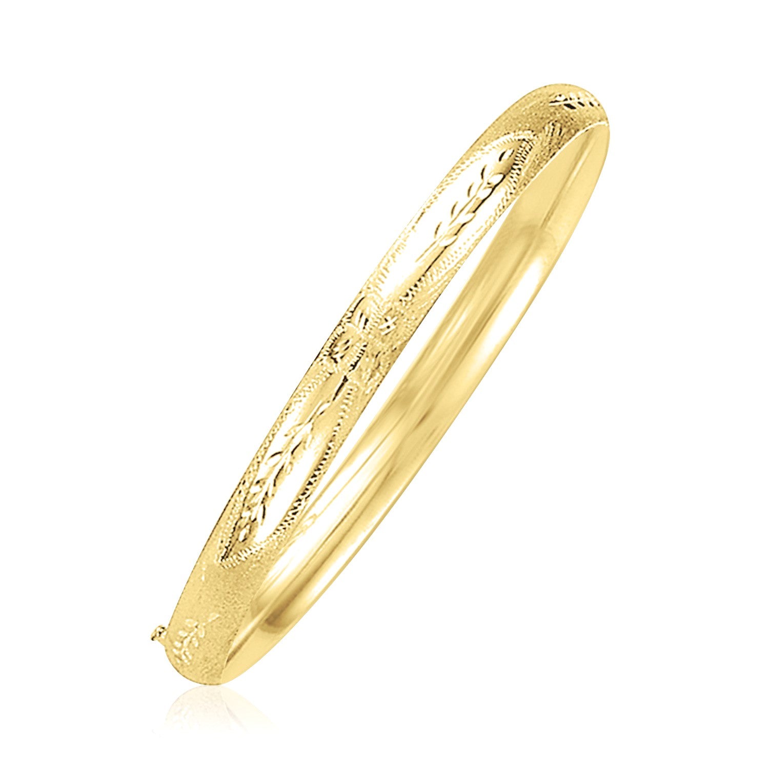 14k Yellow Gold Dome Florentine Design Bangle (5.00 mm)-Teresa&#39;s Fashionista LLC