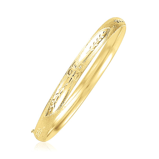 14k Yellow Gold Dome Florentine Design Bangle (5.00 mm)-Teresa&#39;s Fashionista LLC