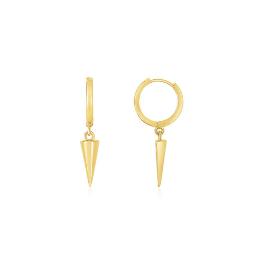 14K Yellow Gold Dangling Spike Drop Hoop Earrings-Teresa&#39;s Fashionista LLC