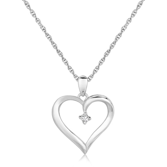 Sterling Silver Diamond Embellished Open Heart Pendant (.03 cttw)-Teresa&#39;s Fashionista LLC