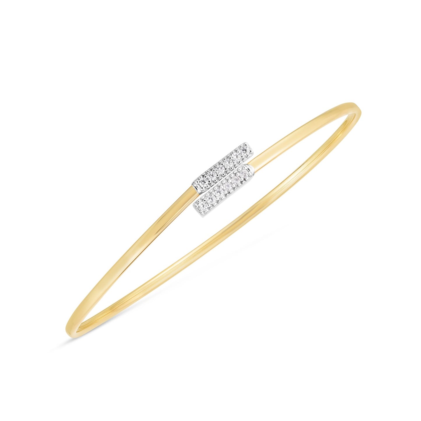 14k Two Tone Gold Diamond Bypass Bar Bangle (2.00 mm)-Teresa&#39;s Fashionista LLC