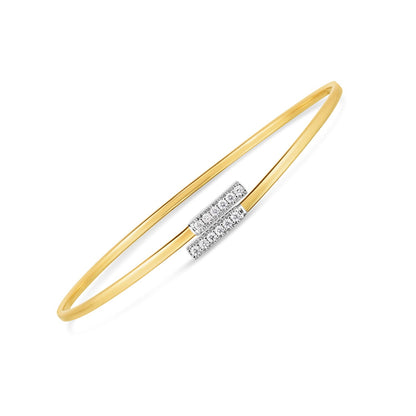 14k Two Tone Gold Diamond Bypass Bar Bangle (2.00 mm)-Teresa&#39;s Fashionista LLC