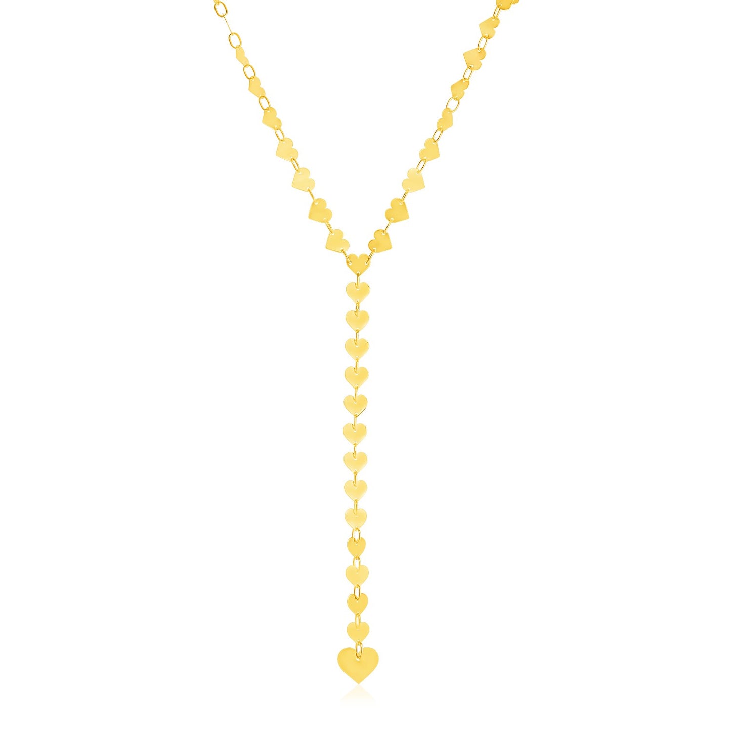 14k Yellow Gold Mirrored Heart Chain Lariat Necklace-Teresa&#39;s Fashionista LLC