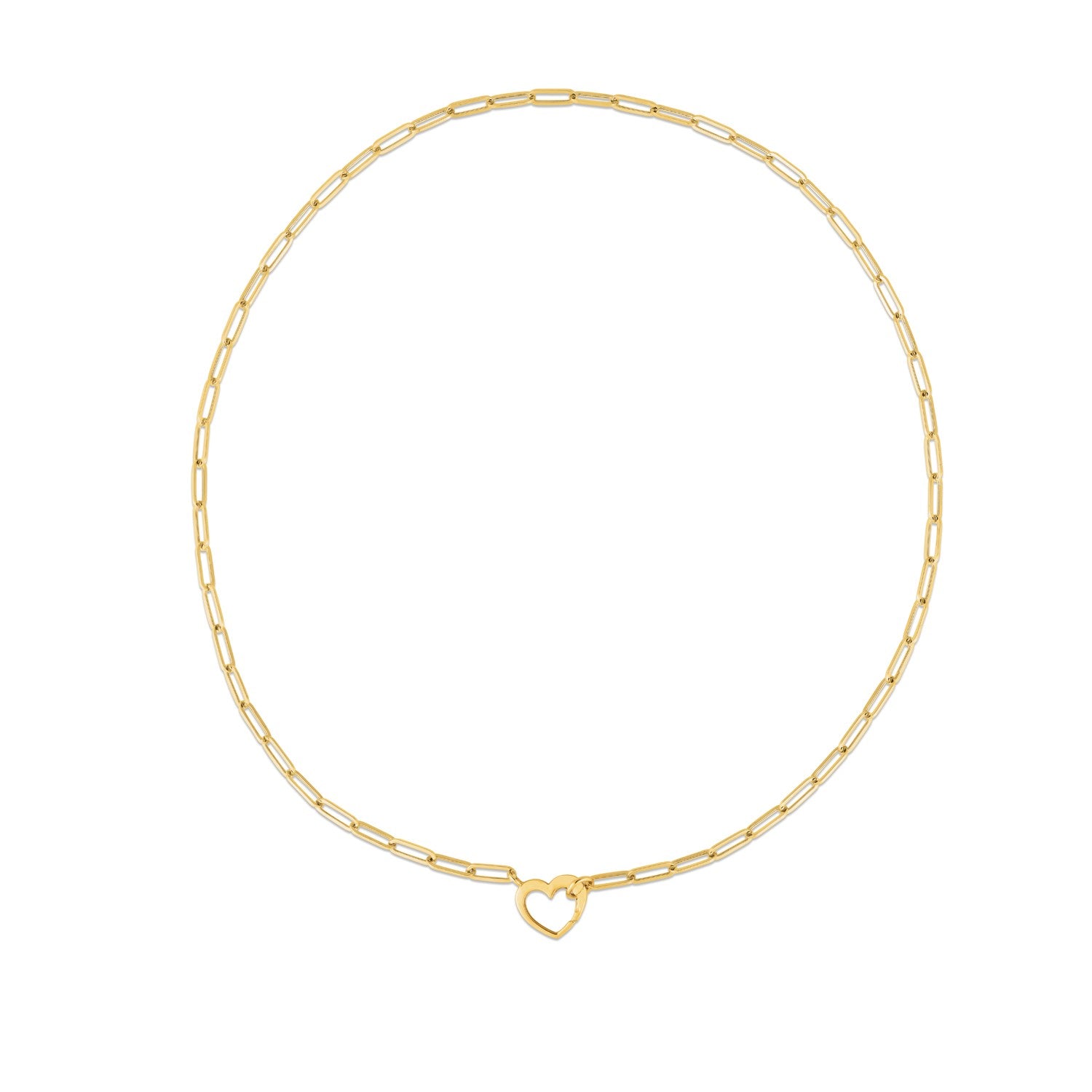 14k Yellow Gold Heart Element Paperclip Necklace-Teresa&#39;s Fashionista LLC