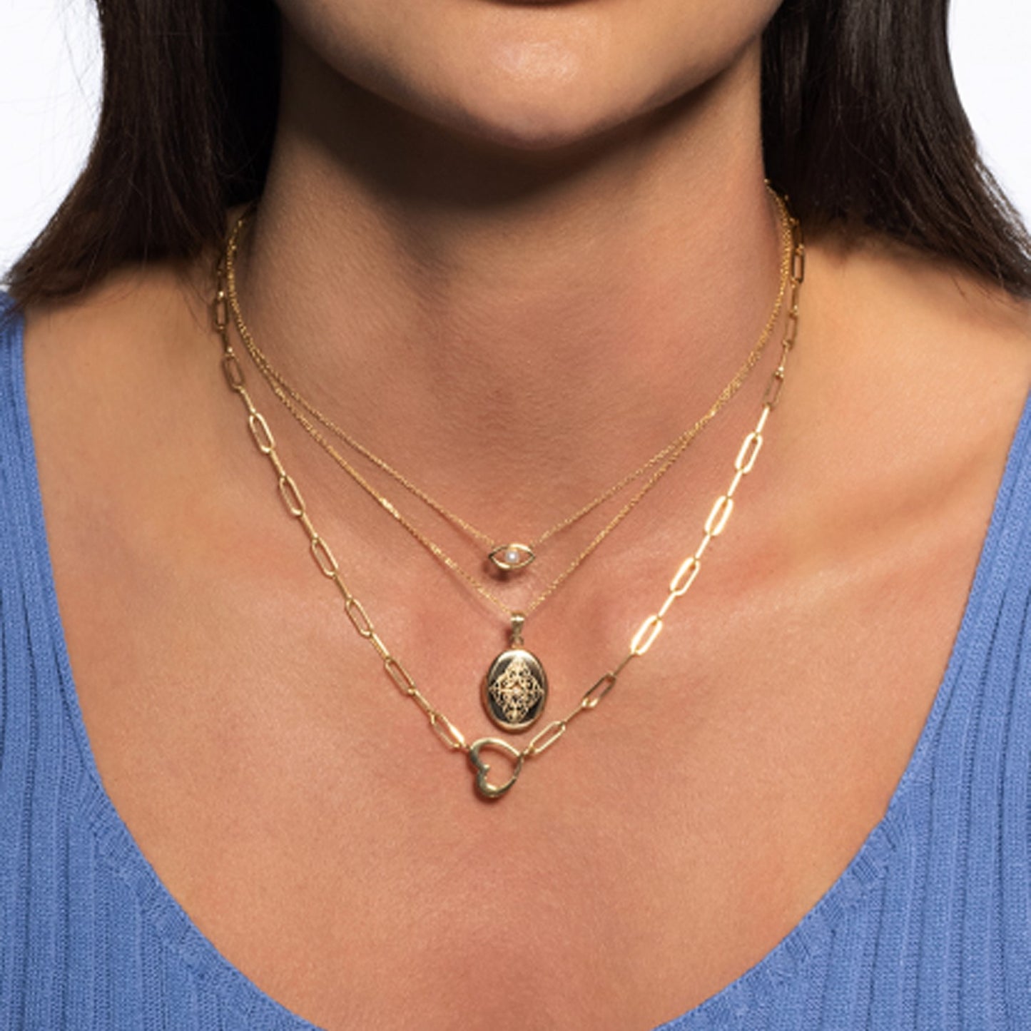 14k Yellow Gold Heart Element Paperclip Necklace-Teresa&#39;s Fashionista LLC