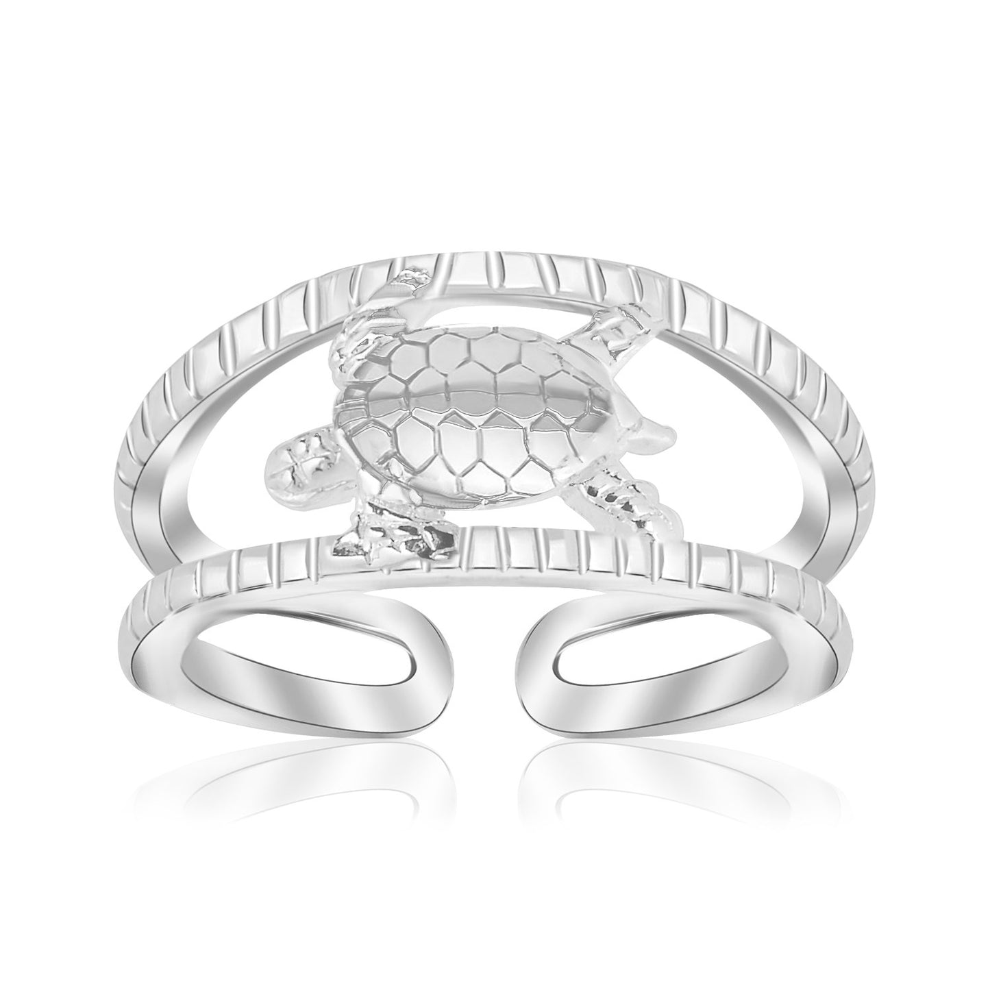 Sterling Silver Rhodium Plated Open Toe Ring with a Turtle Accent-Teresa&#39;s Fashionista LLC