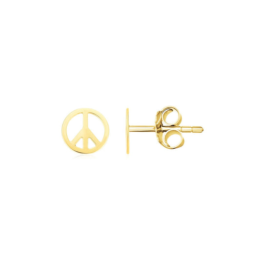 14k Yellow Gold Post Earrings with Peace Signs(6.9mm)-Teresa&#39;s Fashionista LLC