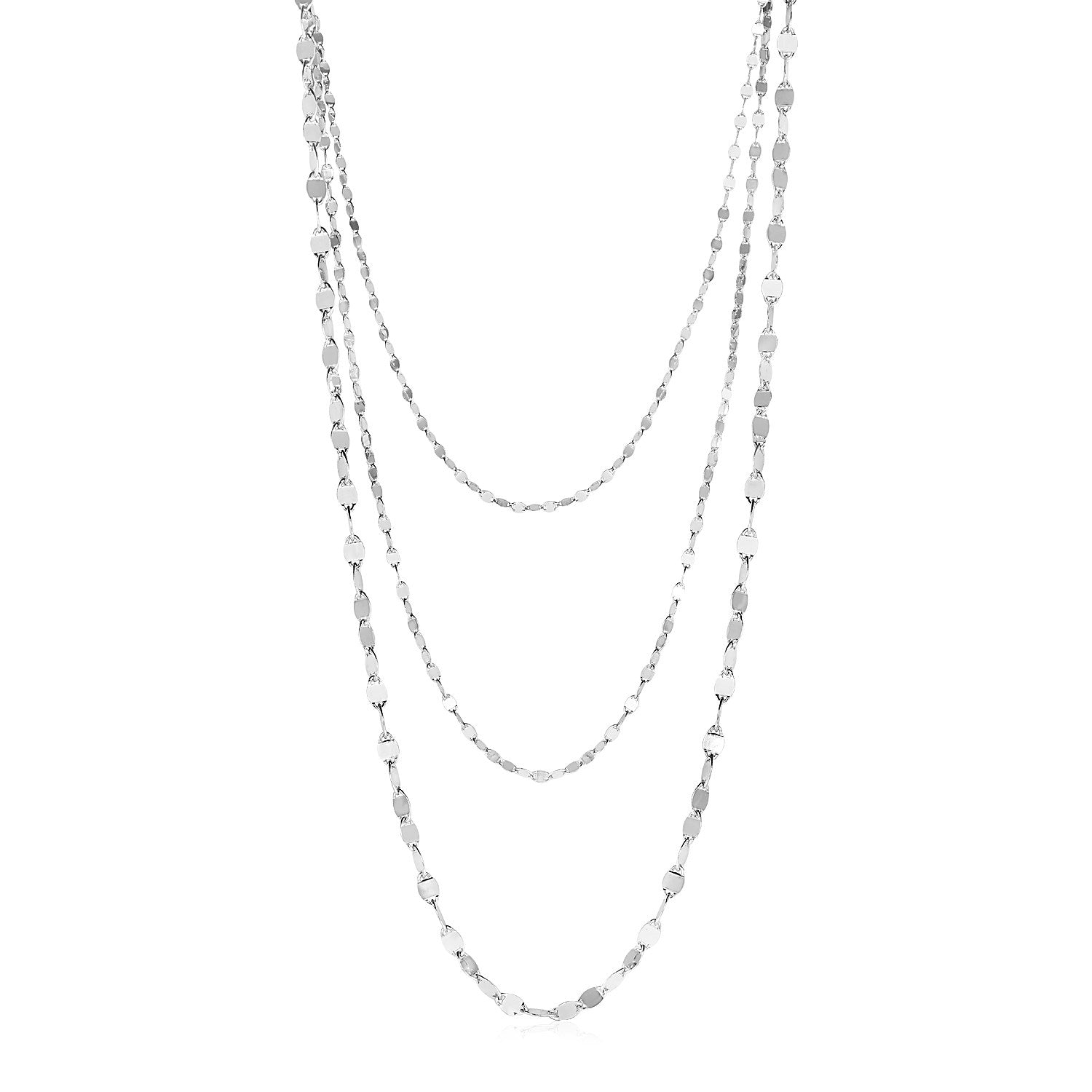 Sterling Silver Three Strand Marina Link Necklace-Teresa&#39;s Fashionista LLC