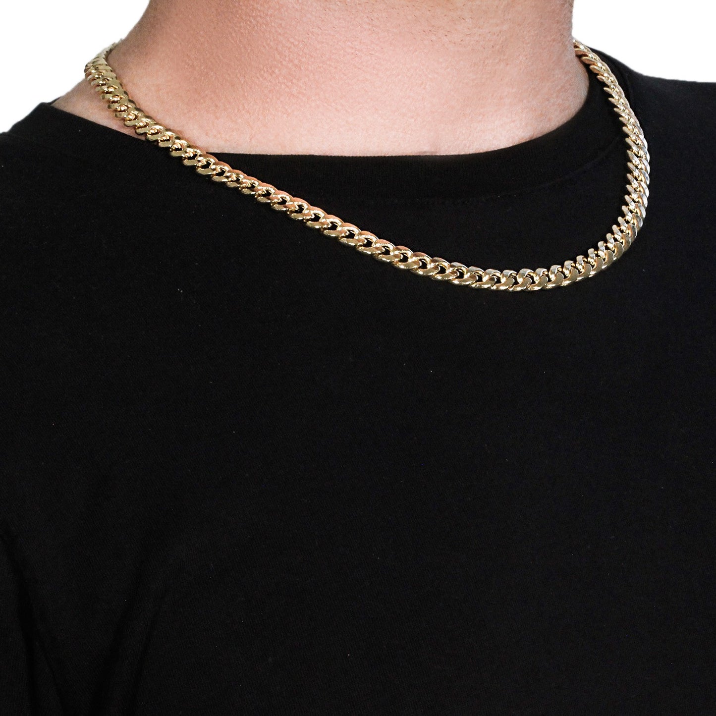 14k Yellow Gold Miami Cuban Semi Solid Chain (8.00 mm)-Teresa&#39;s Fashionista LLC