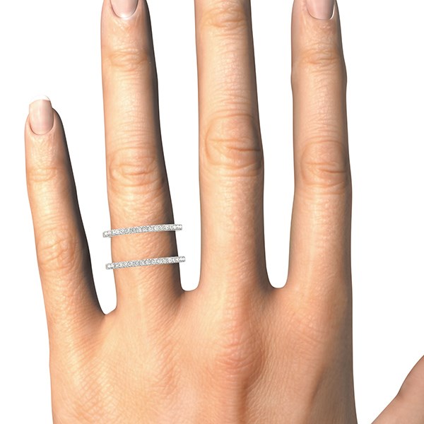 14k White Gold Dual Band Design Ring with Diamonds (1/3 cttw)-Teresa&#39;s Fashionista LLC