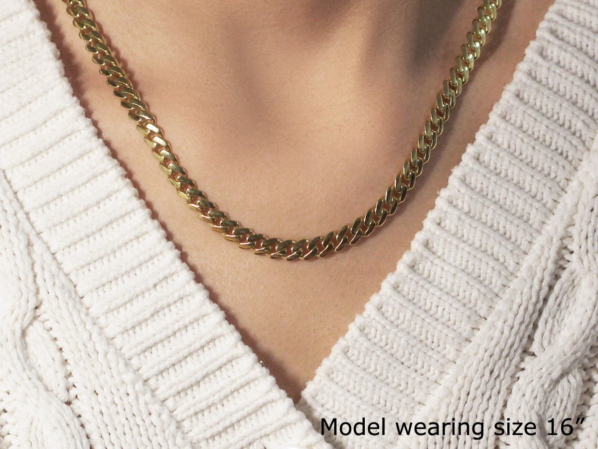 14k Yellow Gold Polished Miami Cuban Chain Necklace-Teresa&#39;s Fashionista LLC