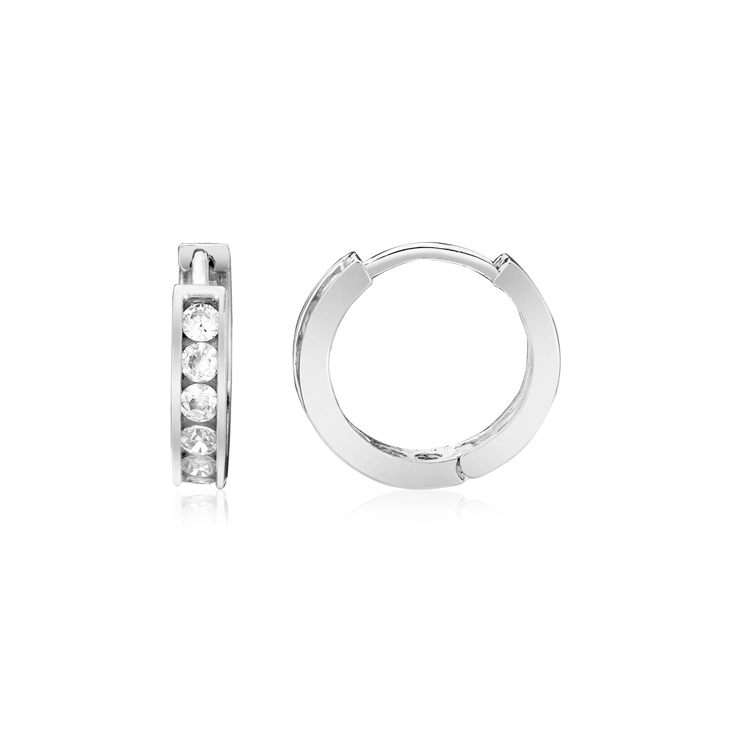 Sterling Silver Petite Hoop Earrings with Cubic Zirconias(3x10mm)-Teresa&#39;s Fashionista LLC