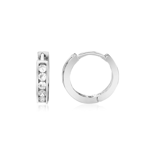 Sterling Silver Petite Hoop Earrings with Cubic Zirconias(3x10mm)-Teresa&#39;s Fashionista LLC