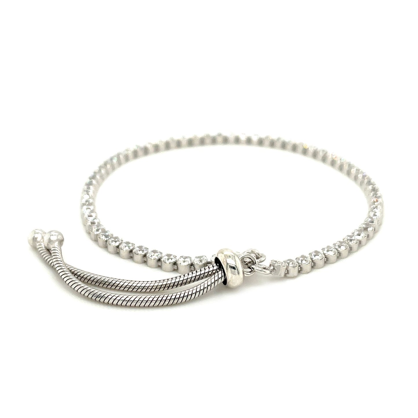 Adjustable Tennis Style Bracelet with Cubic Zirconia in Sterling Silver (4.00 mm)-Teresa&#39;s Fashionista LLC