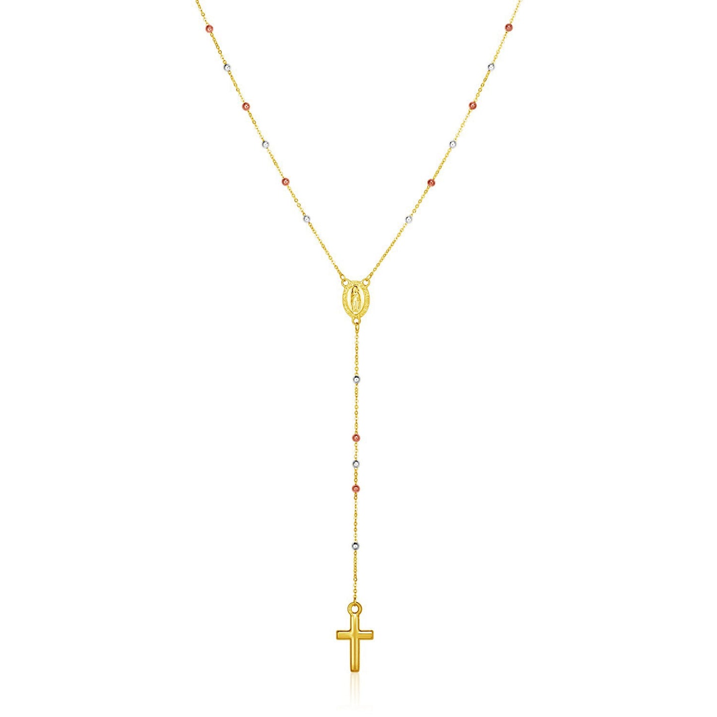 14k Tri Color Gold Lariat Rosary Necklace-Teresa&#39;s Fashionista LLC