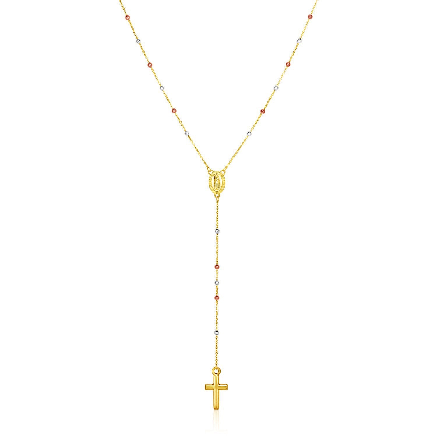 14k Tri Color Gold Lariat Rosary Necklace-Teresa&#39;s Fashionista LLC