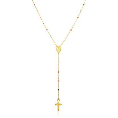 14k Tri Color Gold Lariat Rosary Necklace-Teresa&#39;s Fashionista LLC