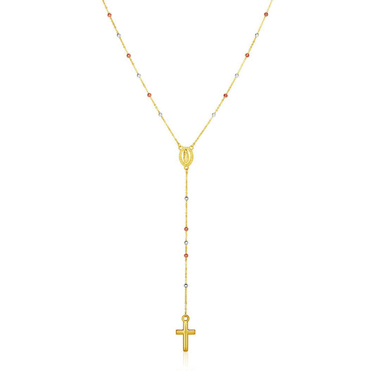 14k Tri Color Gold Lariat Rosary Necklace-Teresa&#39;s Fashionista LLC