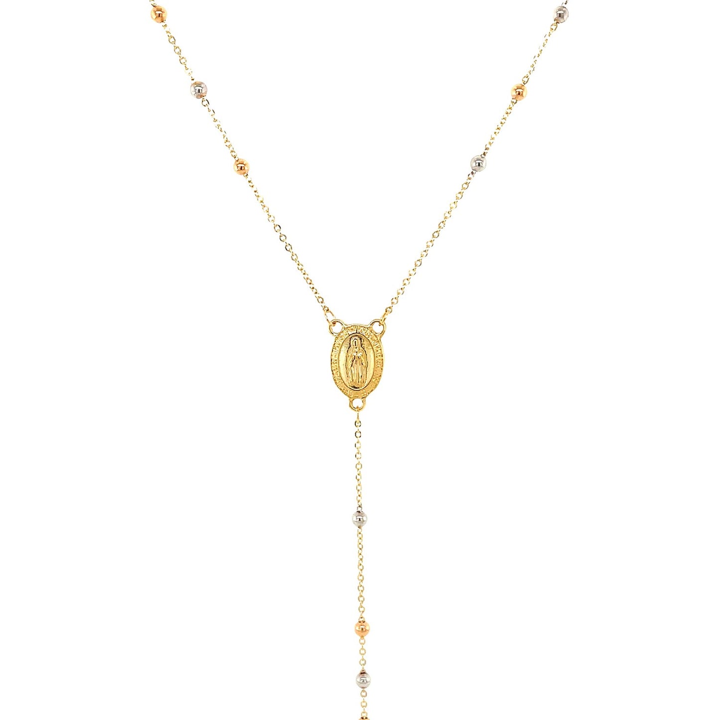 14k Tri Color Gold Lariat Rosary Necklace-Teresa&#39;s Fashionista LLC