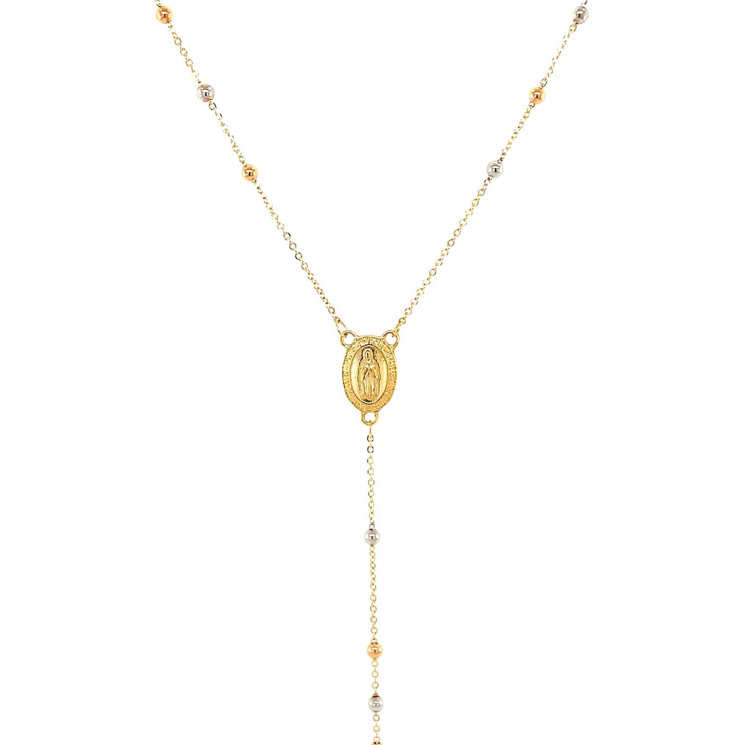 14k Tri Color Gold Lariat Rosary Necklace-Teresa&#39;s Fashionista LLC