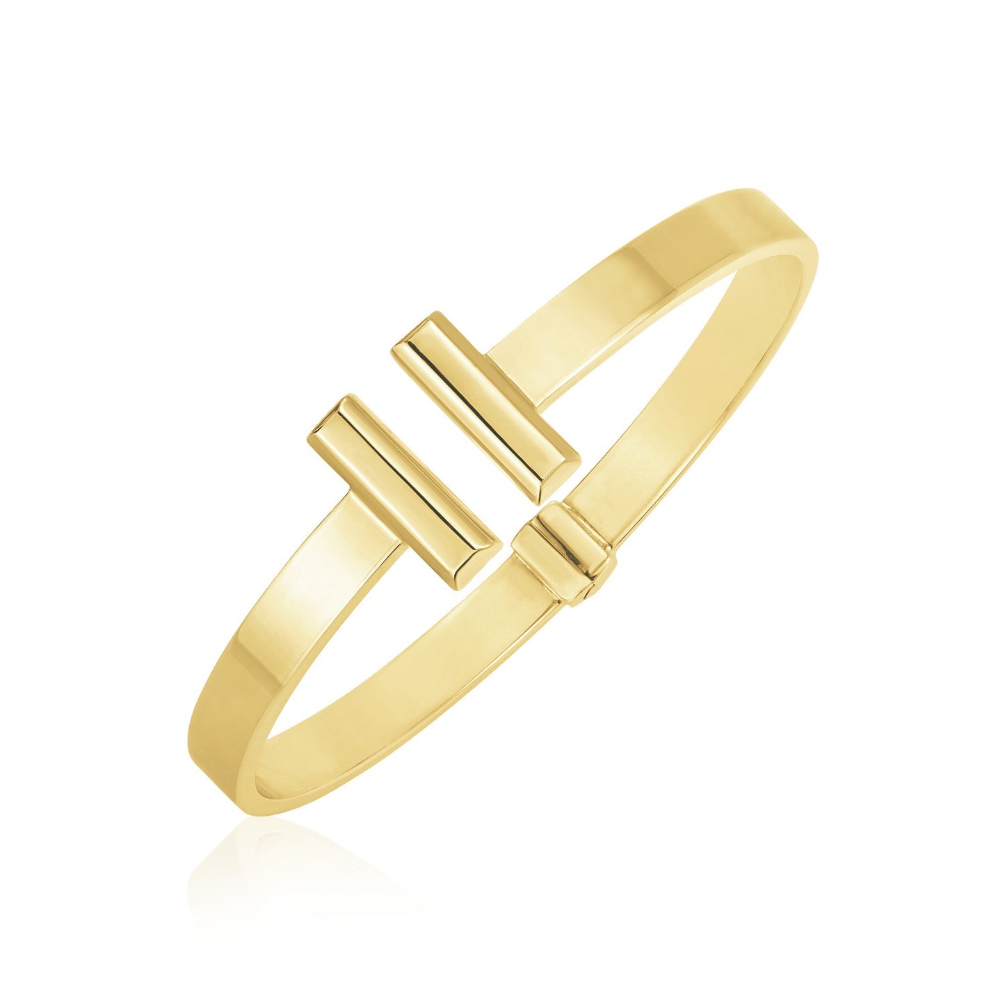 14k Yellow Gold High Polish Bar Cuff Bangle (6.00 mm)-Teresa&#39;s Fashionista LLC