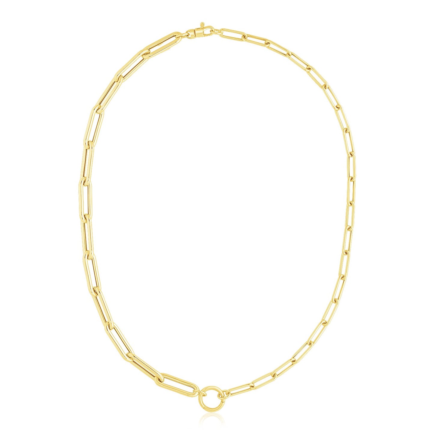 14k Yellow Gold High Polish Elongated Paperclip Chain Circle Necklace-Teresa&#39;s Fashionista LLC