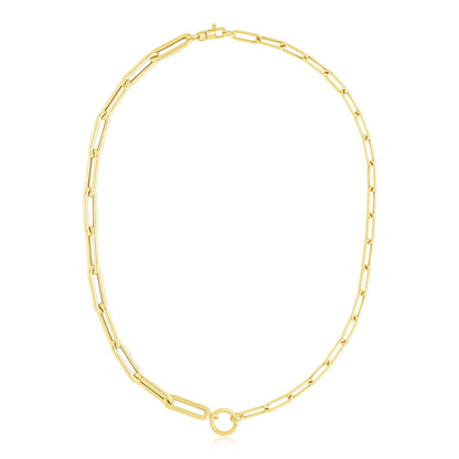 14k Yellow Gold High Polish Elongated Paperclip Chain Circle Necklace-Teresa&#39;s Fashionista LLC