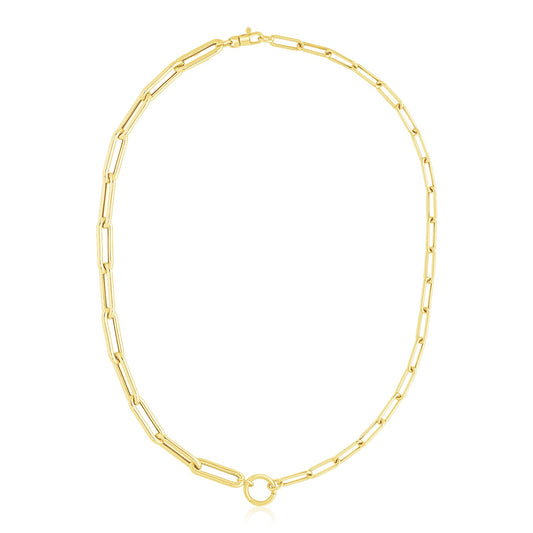 14k Yellow Gold High Polish Elongated Paperclip Chain Circle Necklace-Teresa&#39;s Fashionista LLC