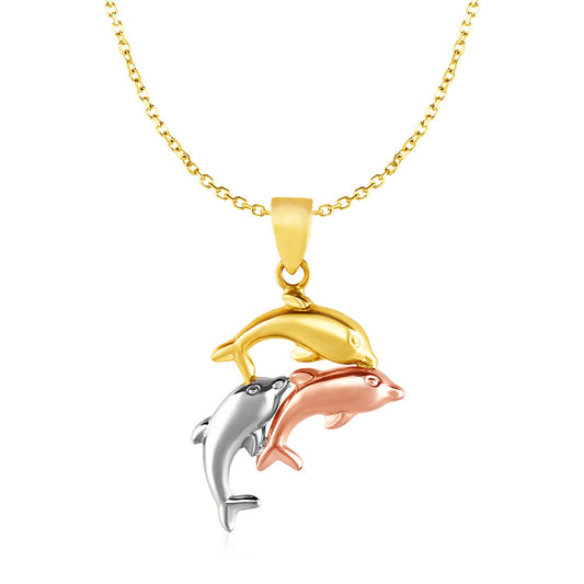 Pendant with Three Dolphins in 10k Tri Color Gold-Teresa&#39;s Fashionista LLC