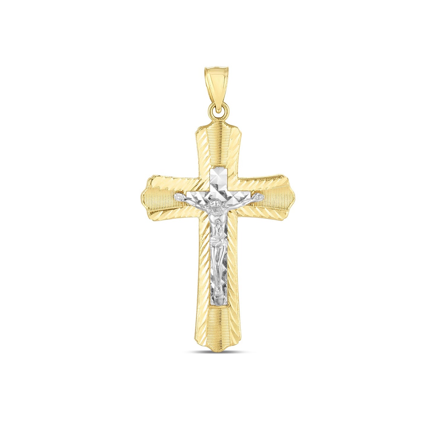 14k Two Tone Gold High Polish Diamond Cut Cross Pendant-Teresa&#39;s Fashionista LLC