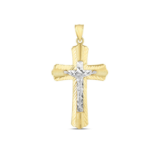 14k Two Tone Gold High Polish Diamond Cut Cross Pendant-Teresa&#39;s Fashionista LLC