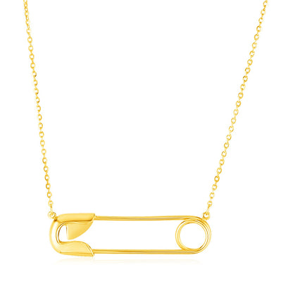 14k Yellow Gold Safety Pin Necklace-Teresa&#39;s Fashionista LLC