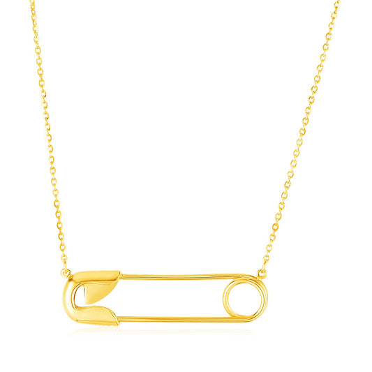 14k Yellow Gold Safety Pin Necklace-Teresa&#39;s Fashionista LLC