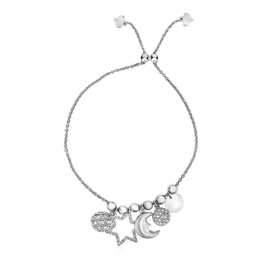 Adjustable Bead Bracelet with Celestial Charms in Sterling Silver-Teresa&#39;s Fashionista LLC