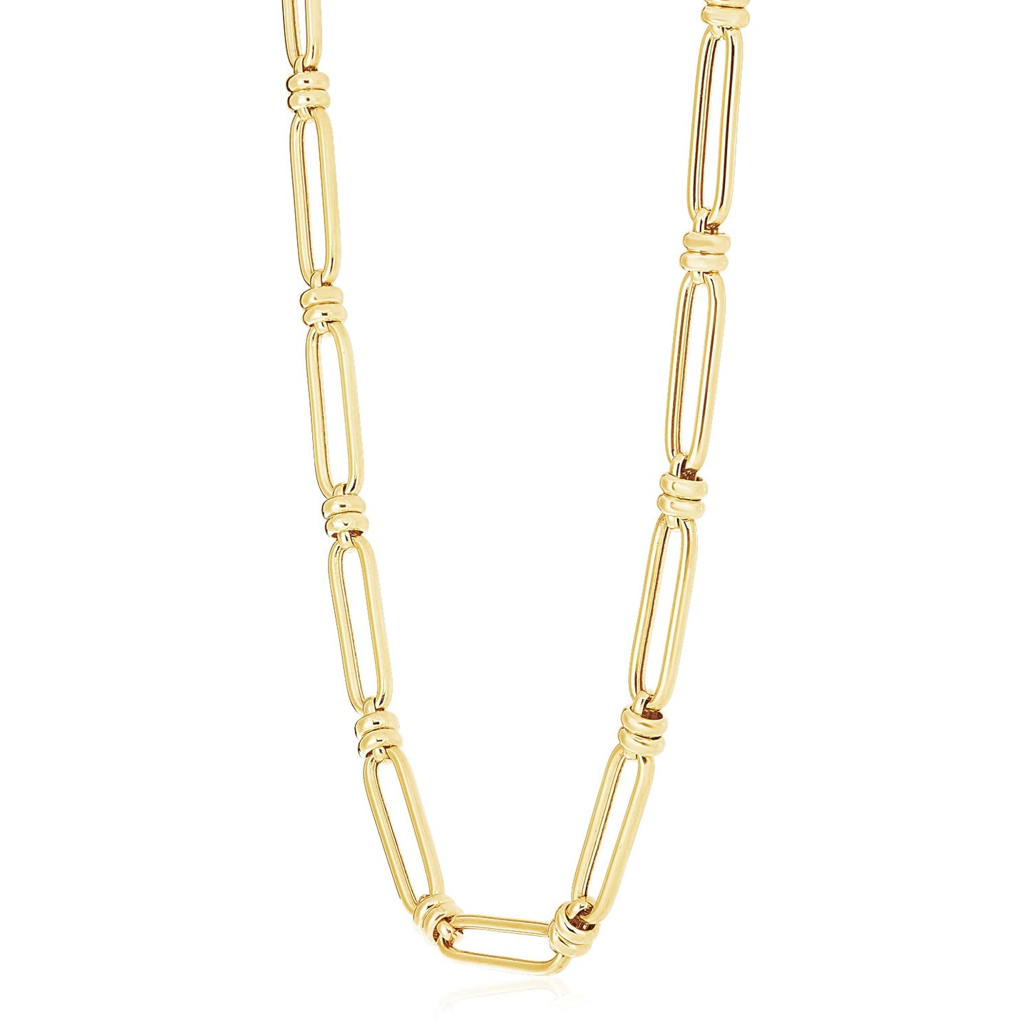 14k Yellow Gold High Polish Elongated Paperclip Jax Link Necklace-Teresa&#39;s Fashionista LLC