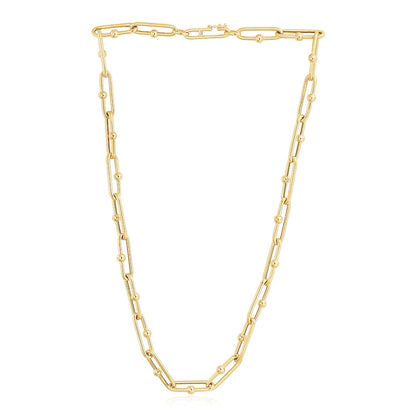 14k Yellow Gold High Polish Elongated Paperclip Jax Link Necklace-Teresa&#39;s Fashionista LLC