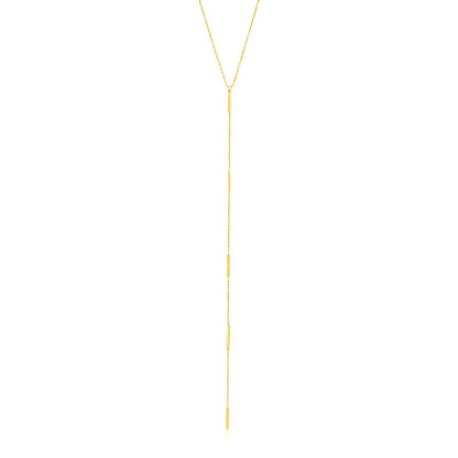 14k Yellow Gold Lariat Necklace with Small Polished Bars-Teresa&#39;s Fashionista LLC