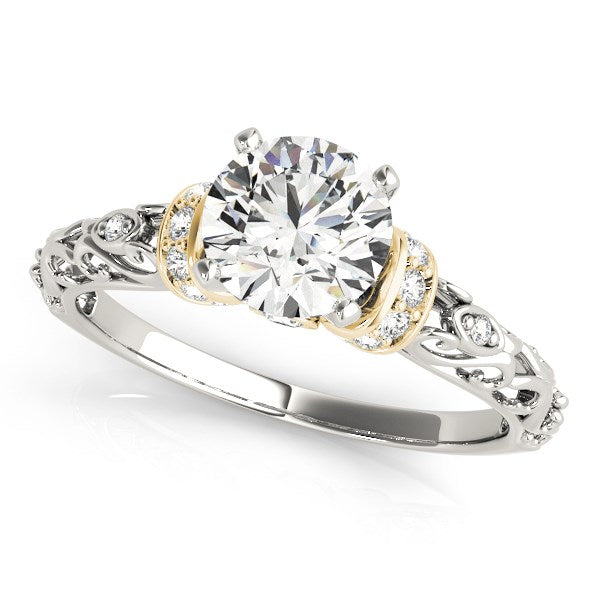 14k White And Yellow Gold Antique Style Diamond Engagement Ring (1 1/8 cttw)-Teresa&#39;s Fashionista LLC