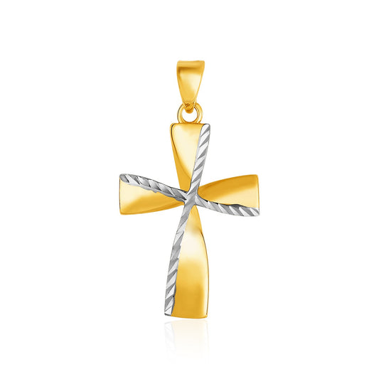 14k Two-Toned Yellow and White Gold Textured Cross Pendant-Teresa&#39;s Fashionista LLC