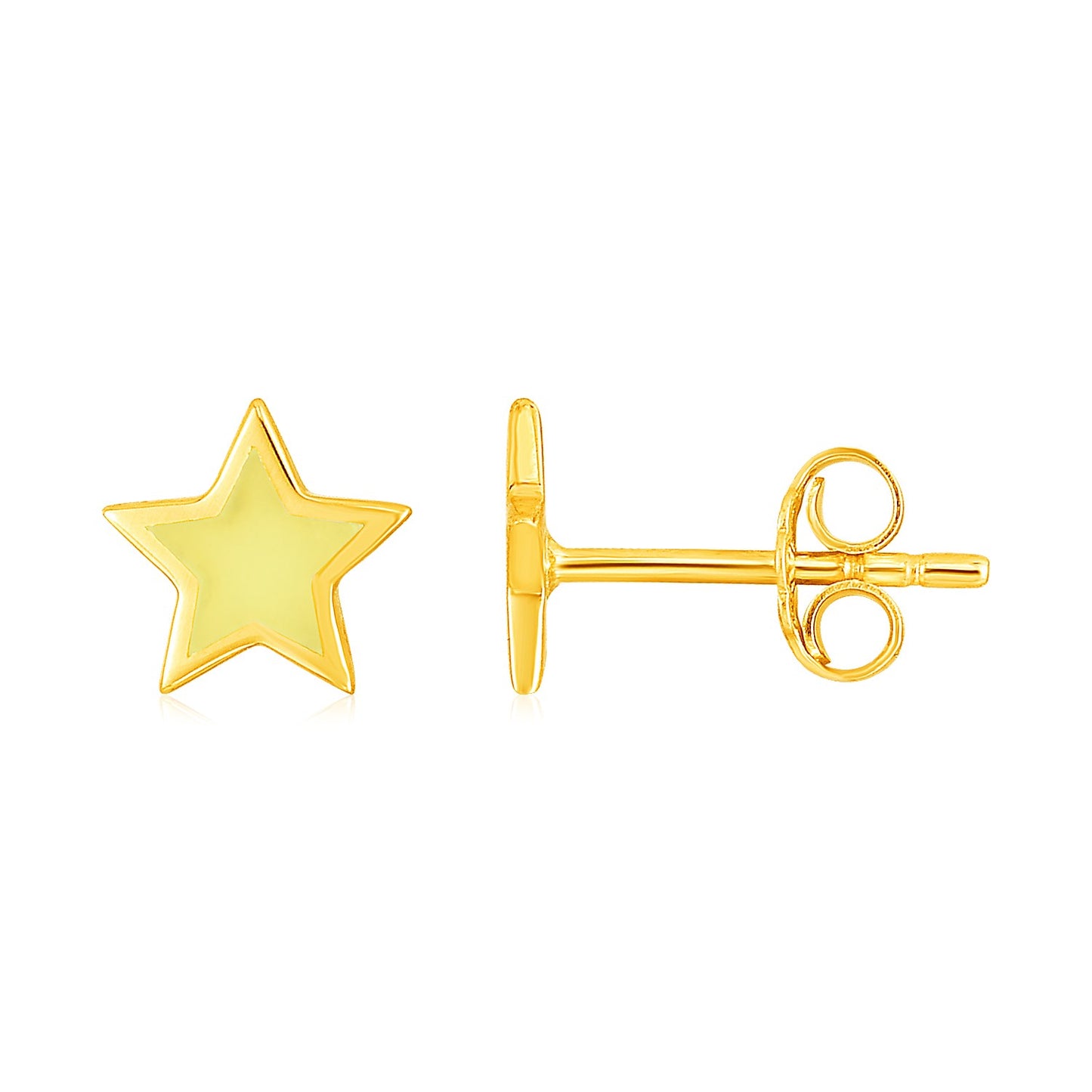 14k Yellow Gold and Enamel Yellow Star Stud Earrings-Teresa&#39;s Fashionista LLC