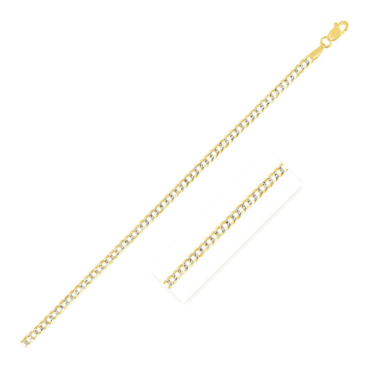 14k Two Tone Gold Pave Curb Chain (2.60 mm)-Teresa&#39;s Fashionista LLC