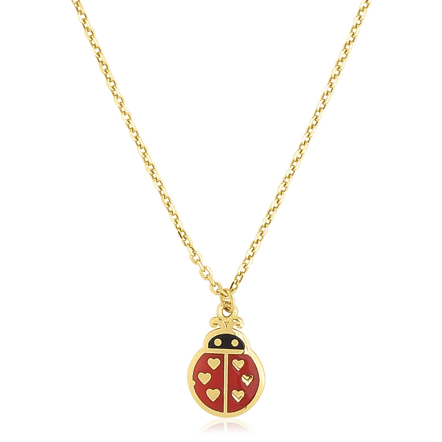 14k Yellow Gold High Polish Ladybug Enamel Necklace-Teresa&#39;s Fashionista LLC