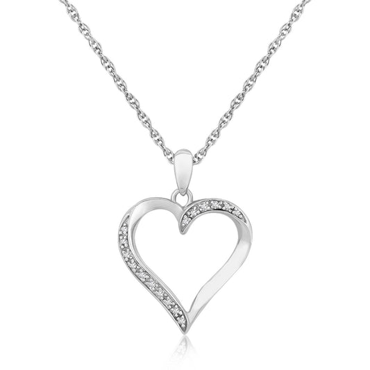 Sterling Silver Twisted Open Heart Diamond Accented Pendant (.04 cttw)-Teresa&#39;s Fashionista LLC