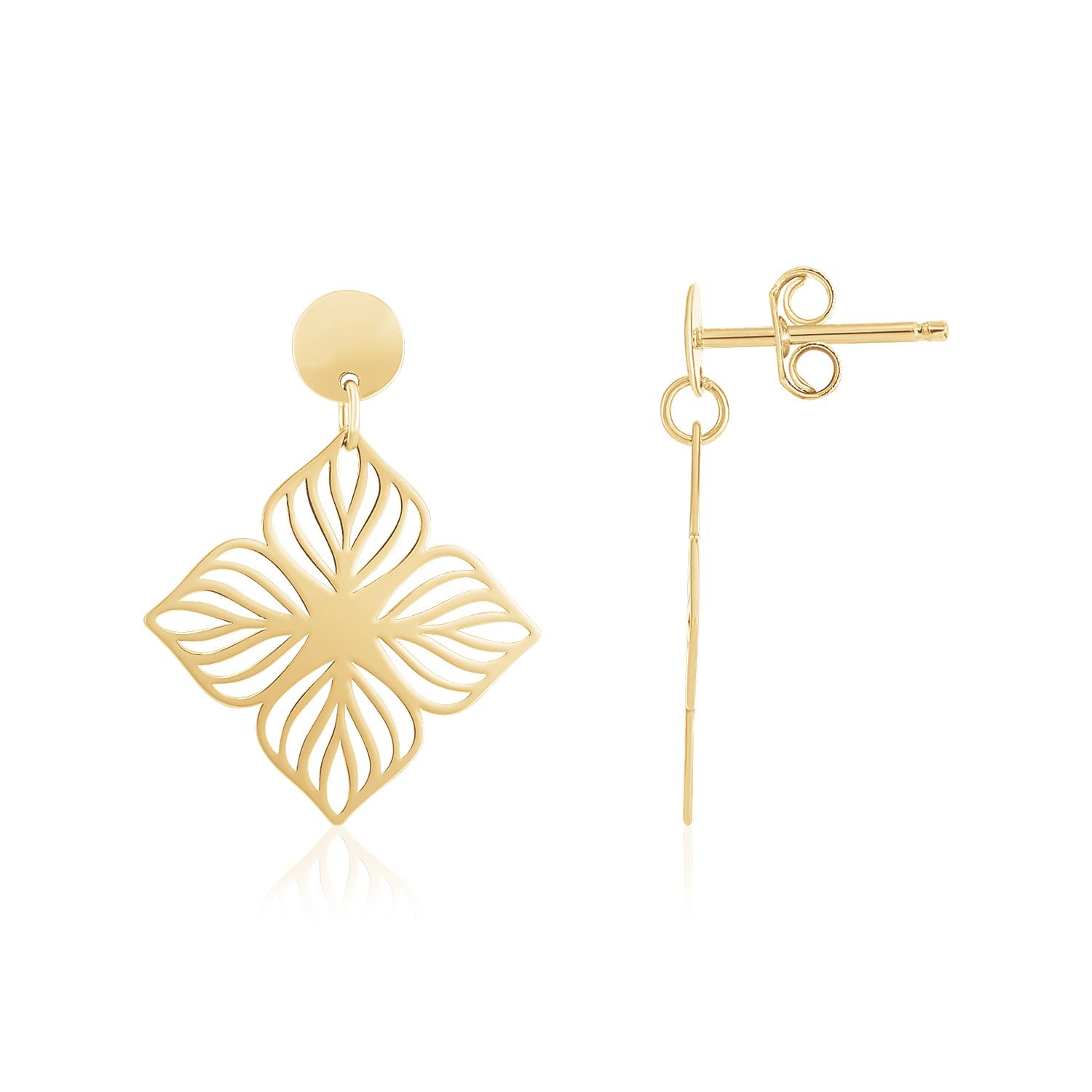 14K Yellow Gold High Polish Flower Cutout Earrings-Teresa&#39;s Fashionista LLC