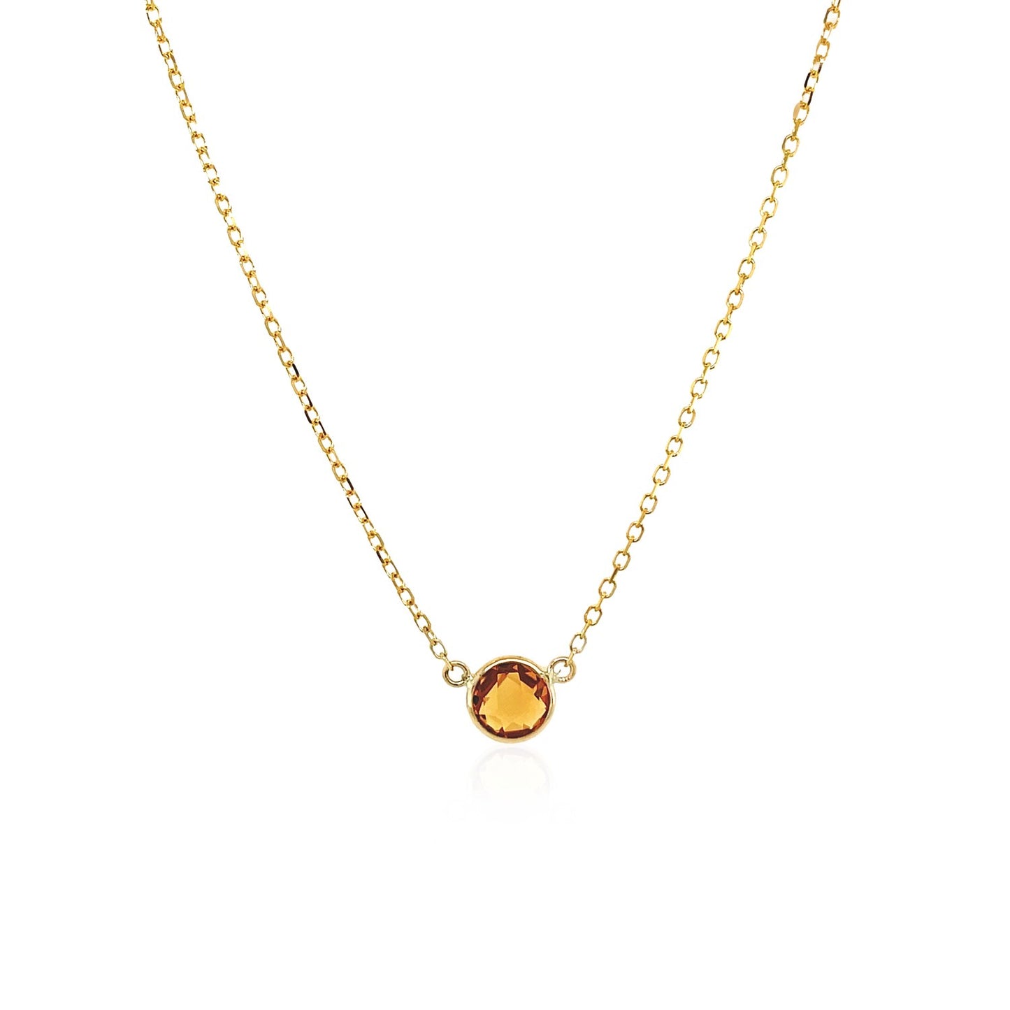 14k Yellow Gold 17 inch Necklace with Round Citrine-Teresa&#39;s Fashionista LLC