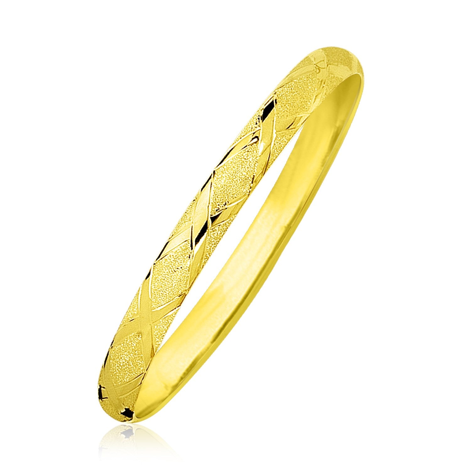 10k Yellow Gold Slender Diamond Pattern Textured Bangle (6.00 mm)-Teresa&#39;s Fashionista LLC