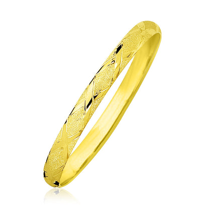 10k Yellow Gold Slender Diamond Pattern Textured Bangle (6.00 mm)-Teresa&#39;s Fashionista LLC