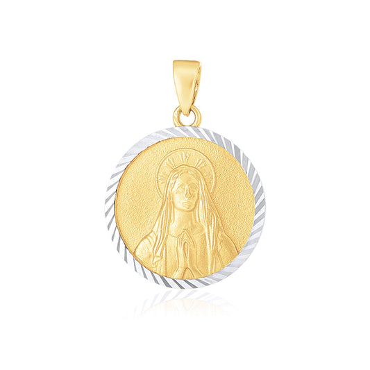 14k Two Tone Gold Round Textured Religious Medal Pendant-Teresa&#39;s Fashionista LLC