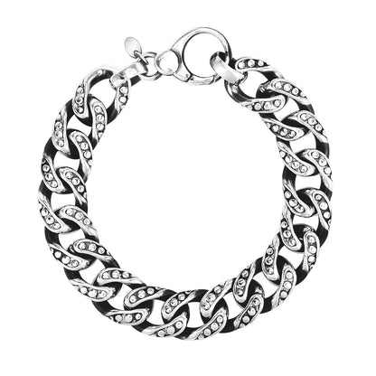 Sterling Silver Gunmetal Finish Cuban Link Bracelet with Dots (13.50 mm)-Teresa&#39;s Fashionista LLC