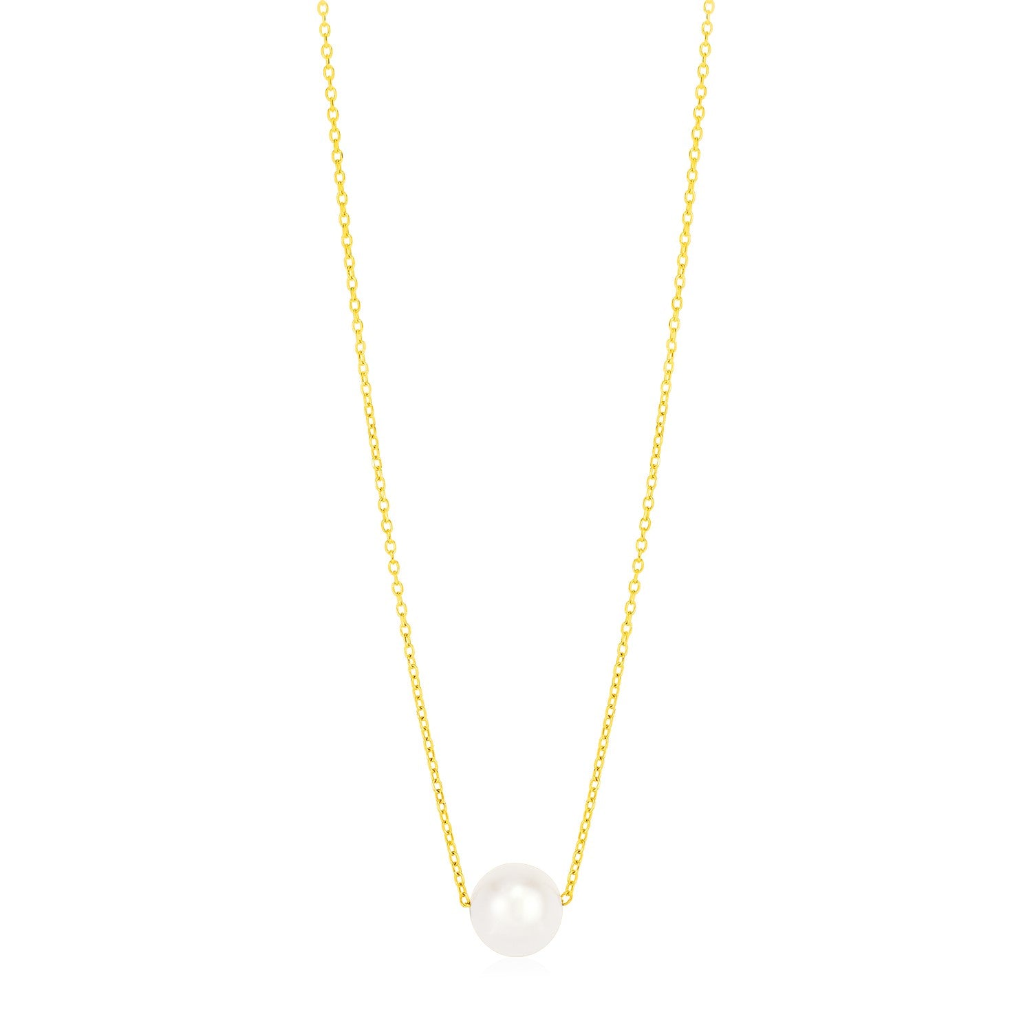 14k Yellow Gold Pearl Solitaire Necklace-Teresa&#39;s Fashionista LLC